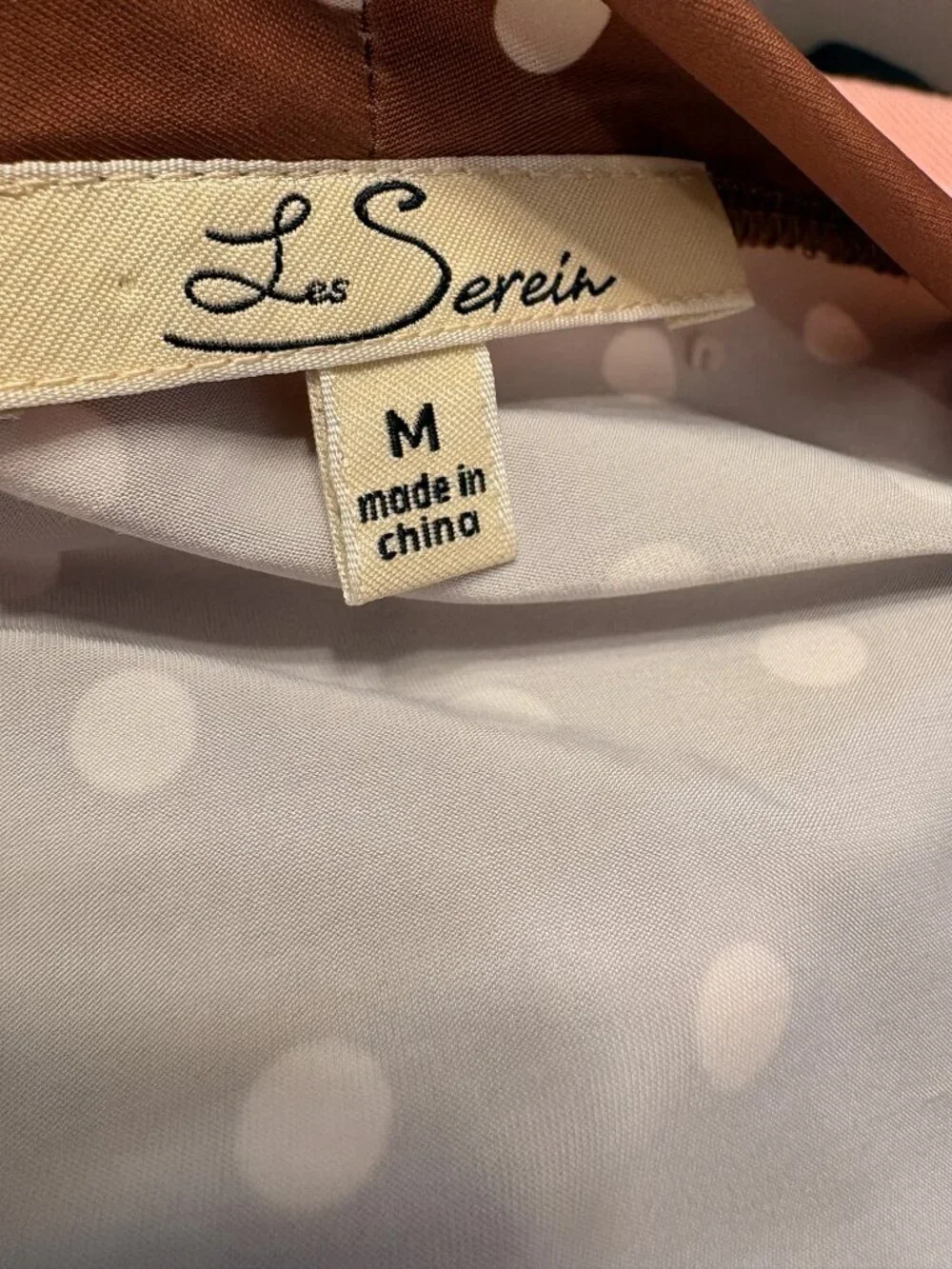 Les Serein Brown Cream Polka Dot Draped Surplice Top Size Medium